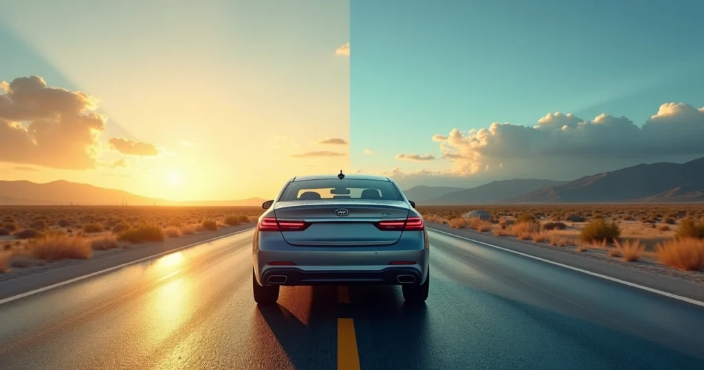 Auto en carretera mexicana mostrando comparación de neumáticos para diferentes climas