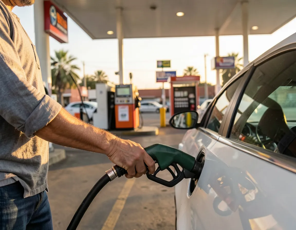 Familia mexicana revisando gastos del auto con calculadora en la mesa de la cocina