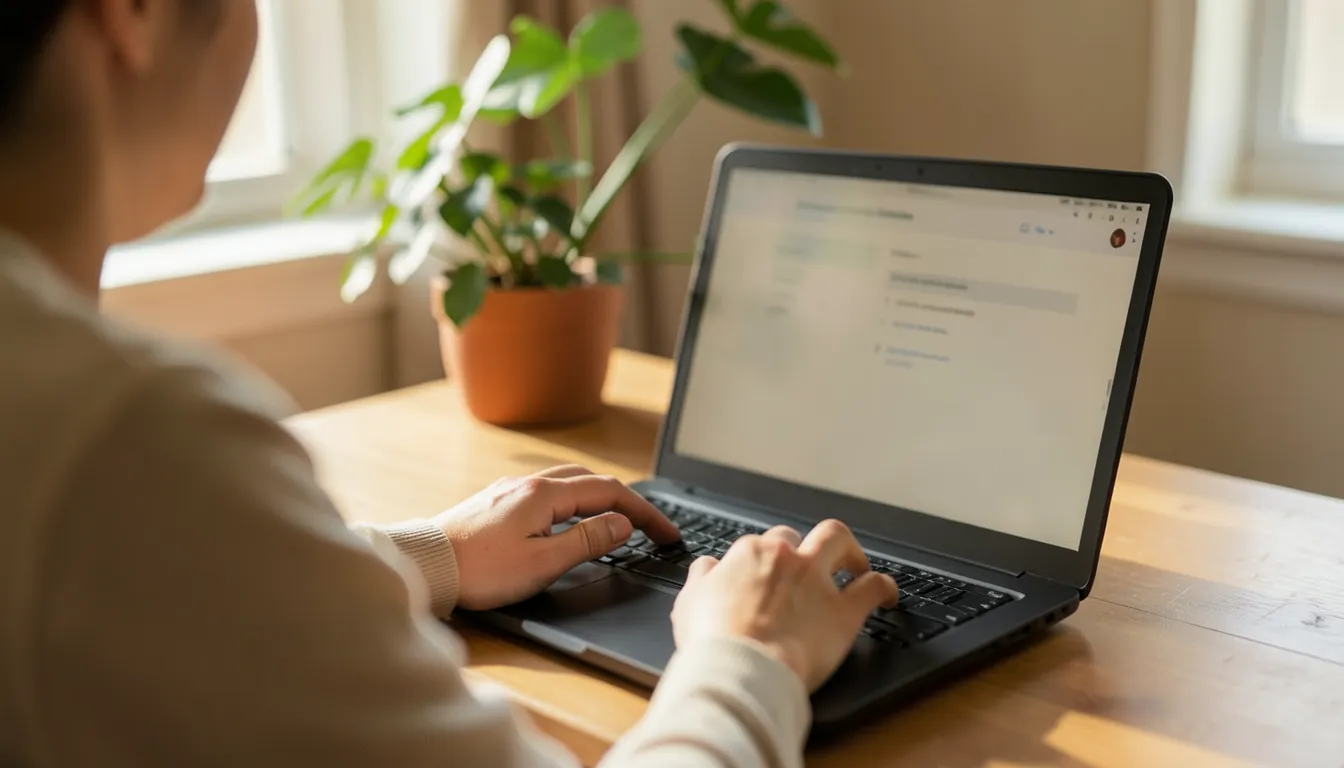 Persona escribiendo en una laptop para realizar el tramite en linea de renovacion de la e.firma del SAT