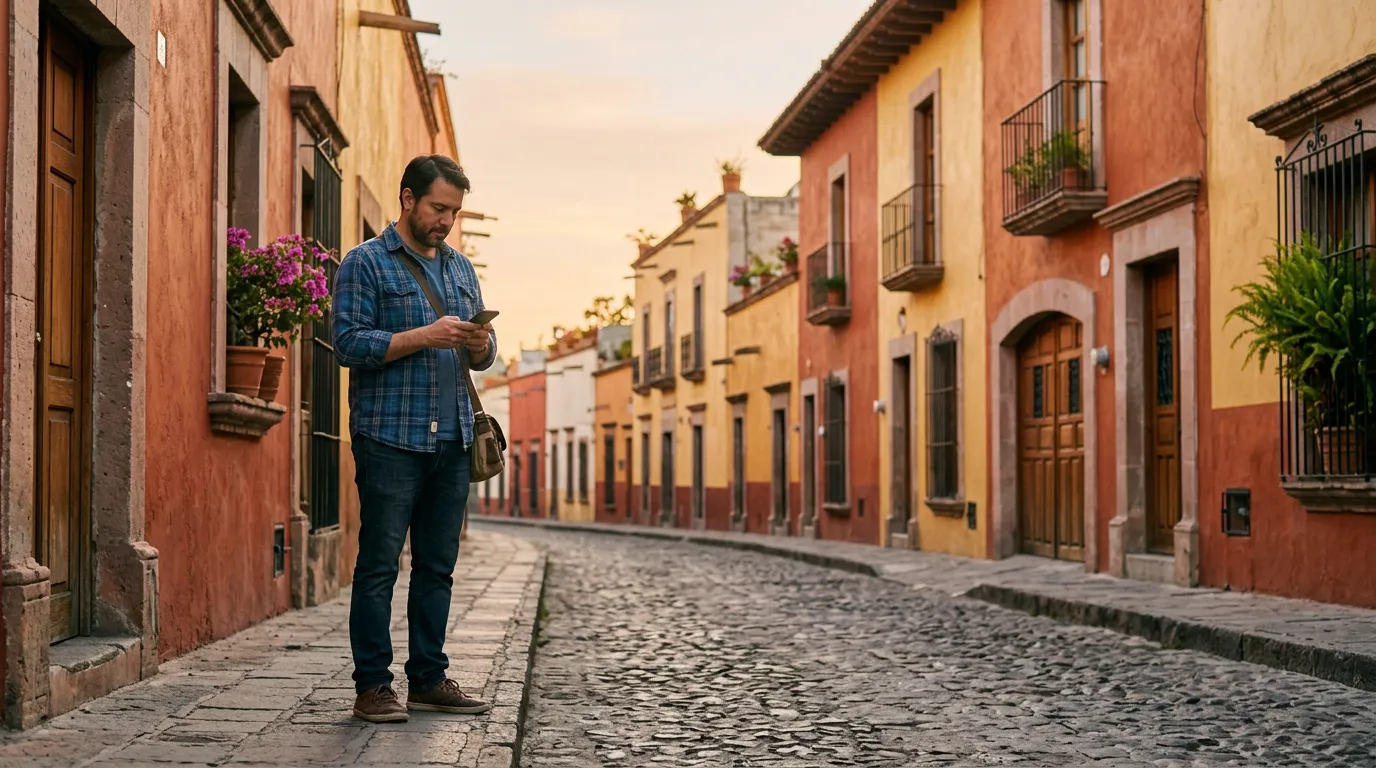 Hombre revisando su calendario de Hoy No Circula en el celular antes de salir
